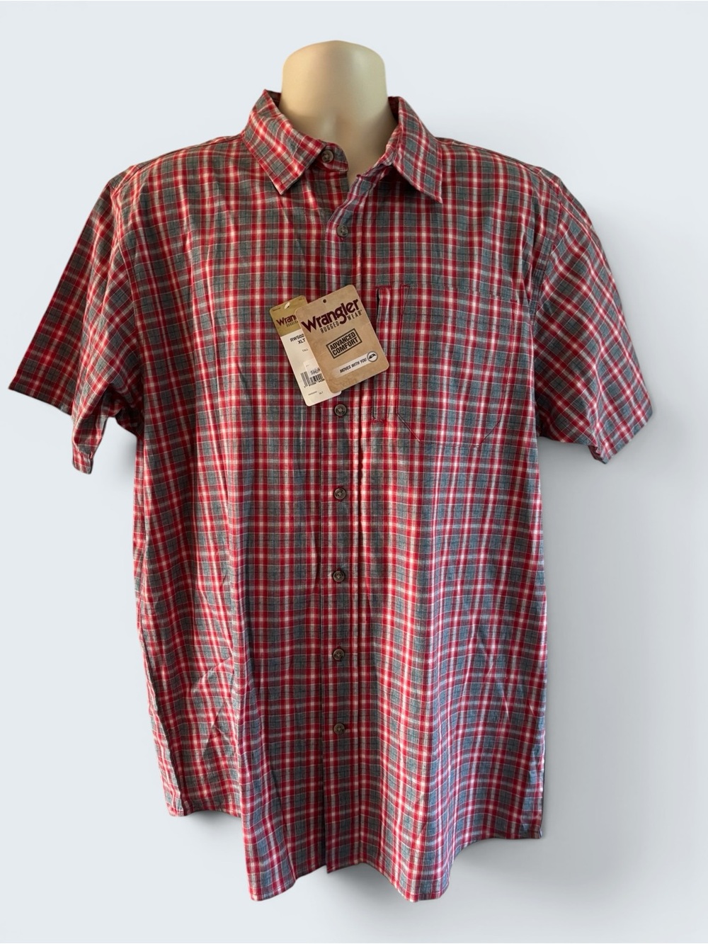 Wrangler Rugged Wear Checked Plaid Short Sleeve Button Up Shirt Size XL Tall